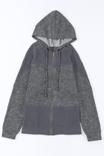 Khaki Waffle Patchwork Vintage Washed Hooded Jacket