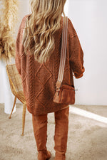 Parchment Cable Knit Drop Shoulder Loose Fit Sweater Dress