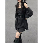 Harajuku Y2K Punk Loose Hoodies Dress Two Pieces Suit Women Socks Grey T-Shirts Vestidos Long Sleeve College Girls Dresses Sets