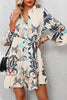 White Printed Tribal Print Bracelet Sleeve Buttoned Mini Dress