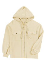 Pink Flap Pocket Drawstring Hood Zip Up Jacket