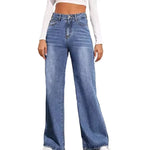 Women Fashion High Waist Jeans Washed Cat Whiskers Wide Leg Denim Pants Female Commuter Casual Loose Trousers Trend Streetwear 4