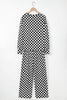 Beige Checkered Print Long Sleeve Top and Pants Lounge Set