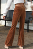Black Solid Color High Waist Flare Corduroy Pants