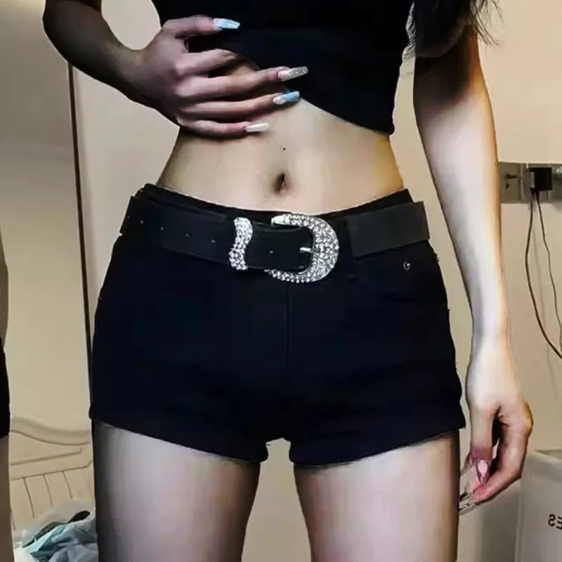 2024 Woman High Waist Aesthetic Straight Leg Jeans Female Fashion Streetwear Mini Pants Girls Y2k 2000s Black Baggy Denim Shorts