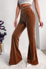 Black Solid Color High Waist Flare Corduroy Pants