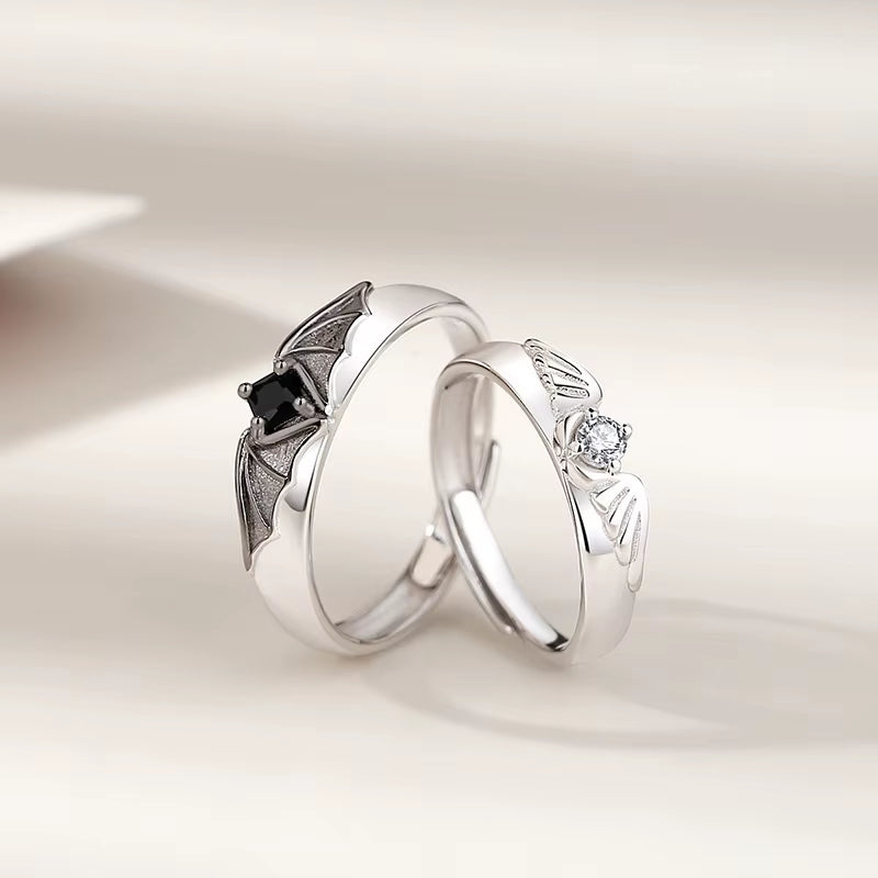 2Pcs/Set Romantic Couple Rings for Women Men Punk Heart ECG Black White Forever Love Promise Wedding Ring Valentine'S Day Gift