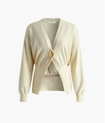 Elegant V Neck Knit Cardigan Women Loose Hollow Out One Button Sweater Female Autumn Winter Soft Solid Knitwears Lady