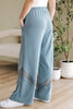 Dusk Blue Lace Crochet Patched Lace-up High Waist Wide Leg Pants