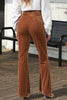 Black Solid Color High Waist Flare Corduroy Pants
