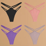 4Pcs Cotton Double Thin Belts Underwear for Women Sexy Low Waist Striped Thongs Ladies Soild Panties Breathable Lingerie