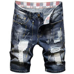 Summer Men'S Jeans Trend Beggar Quarter Pants Ripped Denim Shorts Loose Straight Painted