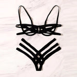 Bondage Harness Lingerie Set Womens Elastic Hollow Out Bra Sets Black Cupless Cage Bra Thong Sexy Intimates Exotic Underwear