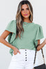 Moonlight Jade Solid Color Textured Flutter Sleeve Top
