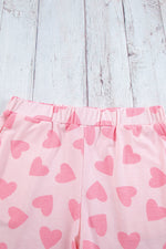 Pink Valentine Heart Shape Print Long Sleeve Top Shorts Lounge Set