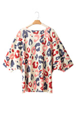 White Colorful Leopard Print Batwing Sleeve Plus Blouse