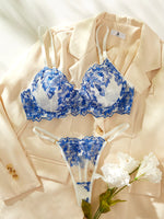 Floral Lingerie Exotic Sets Bra Kit Push up Lace Embroidery Intimate Goods See through Exotic Sets Tulle Underwear