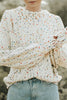 Dark Pink Colorful Spots Knitted V Neck Casual Sweater