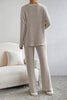 Khaki Ribbed Knit V Neck Slouchy Two-piece Outfit