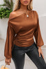 Drawstring One Shoulder Long Sleeve Blouse