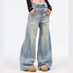 Retro Washed Ripped Jeans Baggy Straight Trousers