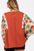 Printed Round Neck Balloon Sleeve Blouse
