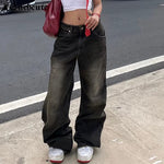 Low Waist Jeans for Women Goth Y2K Style Baggy Jeans Punk New Jeans Wide Leg Denim Pants Kpop Casual Loose Streetwear