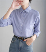 Blue Striped Shirt for Women Loose Spring Autumn Casual Long Sleeves Shirt Fashion Clothes for Ladies Office Lady Wear