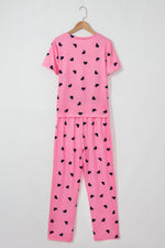 Pink Valentines Heart Print Tee and Pants Lounge Set