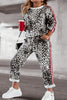 Plus Size Leopard Round Neck Top and Pants Set