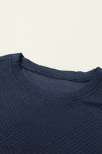 Black Textured Loose Fit T Shirt and Drawstring Pants Set