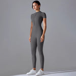 Yoga Set Women'S Jumpsuits One-Piece Suit Zipper Short Sleeve Gym Push up Workout Clothes Fitness Bodysuit Sportswear Tracksuit