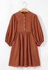 Corduroy Quarter Snap Three-Quarter Sleeve Dress