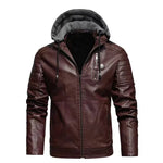 Fashion Men'S Hooded Jacket Autumn Winter Faux Leather Jacket Men Military Style Outwear Motocycle New Brand Zipper Pockets Coat