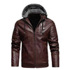 Fashion Men'S Hooded Jacket Autumn Winter Faux Leather Jacket Men Military Style Outwear Motocycle New Brand Zipper Pockets Coat