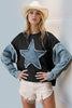 Double Take Raw Edge Star Contrast Sweatshirt