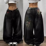 New American Trend Vintage Hip Hop Letter Embroidery Pattern Baggy Jeans Men and Women Y2K Harajuku Gothic Wide Pants Streetwear