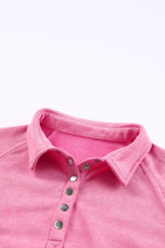 Pink Mineral Wash Sequin Heart Snap Buttons Collared Sweatshirt