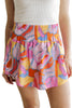 Purple Abstract Print Smock Waist Casual Shorts