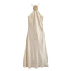 Flower Halter Dress Woman off Shoulder Satin Long Dress Women Backless Sexy Evening Dresses Summer Party Dresses for Women