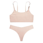 Bra Underwear Set for Women Wireless Spaghetti-Strap Vest Big Chest Small Push up Breathable Sexy Seamless Bra Set