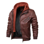 New Fashion Male Street Wear Motorcycle Leather Jackets Hat Detachable Men Hooded Leather Jackets Slim Casual Leather Coats 5XL