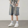 Summer New Men Distress Vintage Cargo Denim Shorts Harajuku Streetwear Fashion Straight Baggy Casual Knee Length Short Jeans