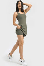 Millennia Square Neck Sports Tank Dress with Full Coverage Bottoms