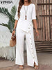 Fashion Women Pants Sets 2024 Elegant Suits Casual Irregular Hem Button up Half Sleeve Shirt and Loose Straight Leg Pants
