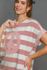 Umgee Peace Applique Striped Short Sleeve Mini Dress