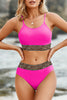 Rose Leopard Mesh Trim 2pcs Bikini Swimsuit
