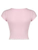 Lace Detail Sweetheart Neck Short Sleeve T-Shirt