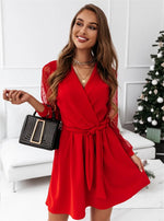 Autumn And Winter New Women's Solid Color Lace Elegant Dress