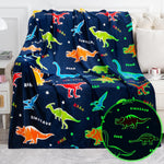 Dinosaur Gifts Toys for Kids Boys - Dino Glow in the Dark Blanket Christmas Birthday Gift for Age 1-14 Years Old Teens Child Toddler Girl Son Halloween Valentine'S Day Easter Presents Throw Gray